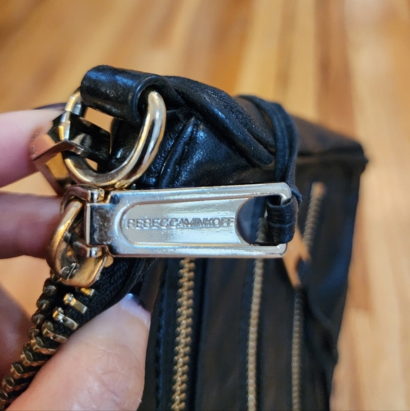 Rebecca Minkoff Moto 3 Zip Leather Chain Crossbody Handbag Plum 9”W x 6”H - Picture 11 of 11